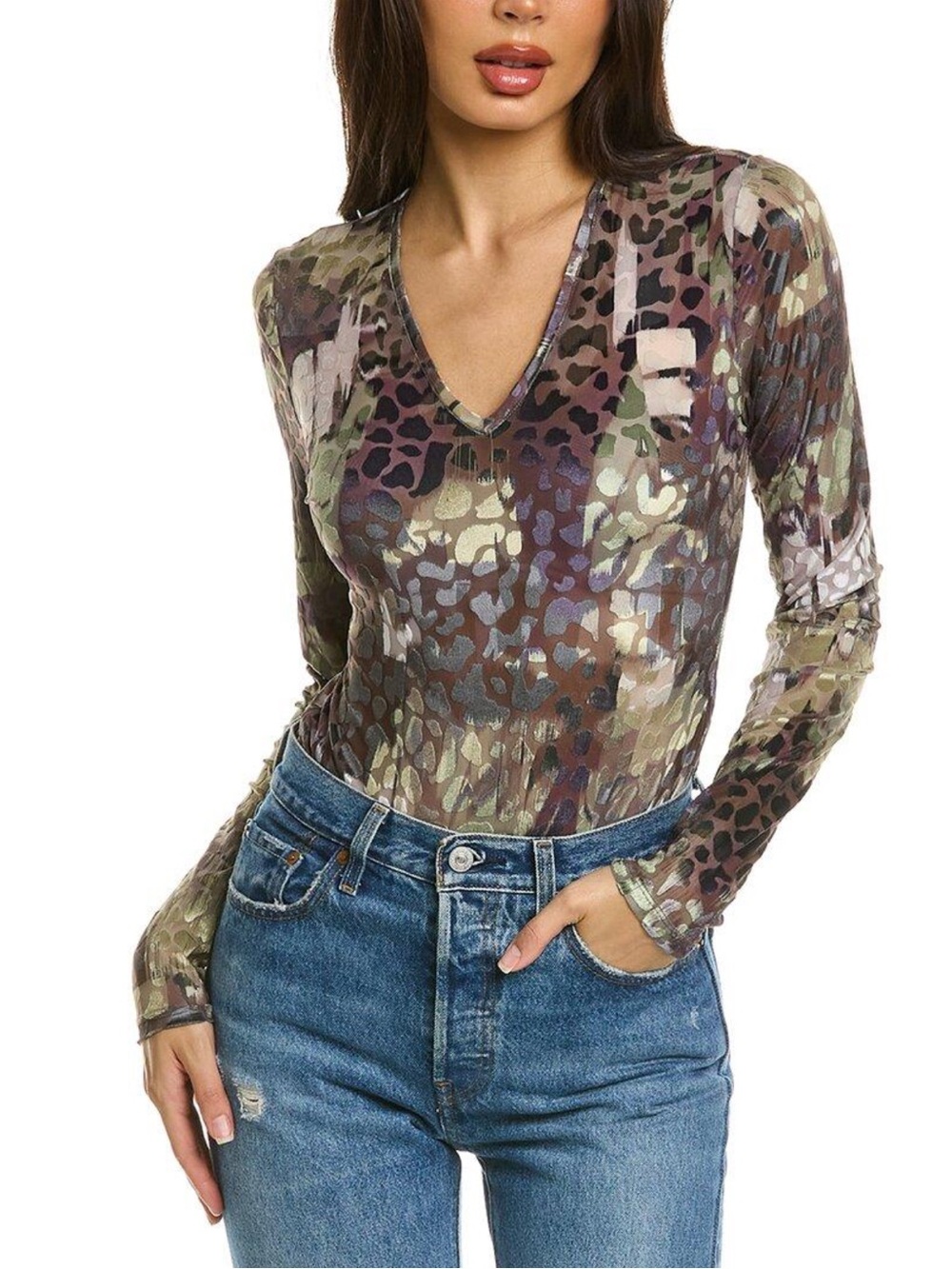 Ted Baker London Giadah Bodysuit V-Neck Abstract Leopard Print 3~US M/L
